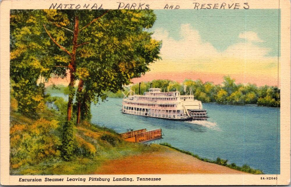 Excursion Steamer Leaving Pittsburgh Landing TN Vintage Postcard SP17-16